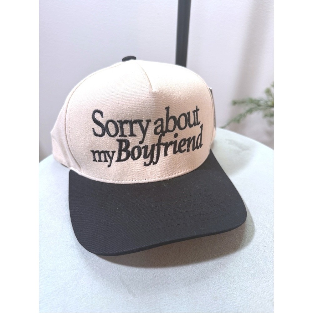 Trucker‎ Hat graphic humor Two-Tone Sorry About My Boyfriend Cap Beige & Black